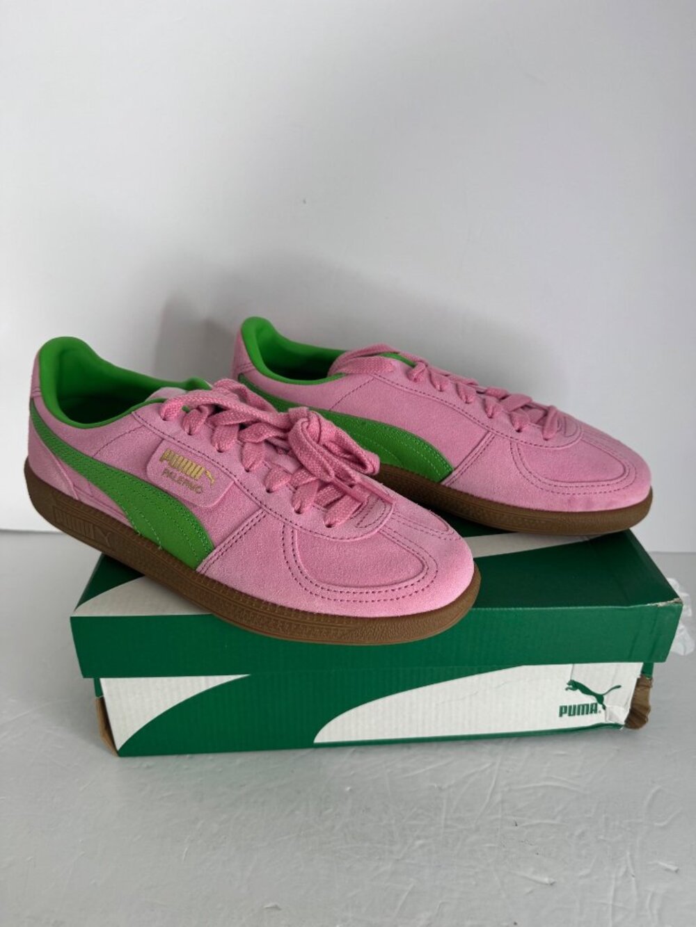 NIB Puma Palermo Special Pink Delight Puma Green-Gum EU 39 US 8.5 Suede - Picture 3 of 8